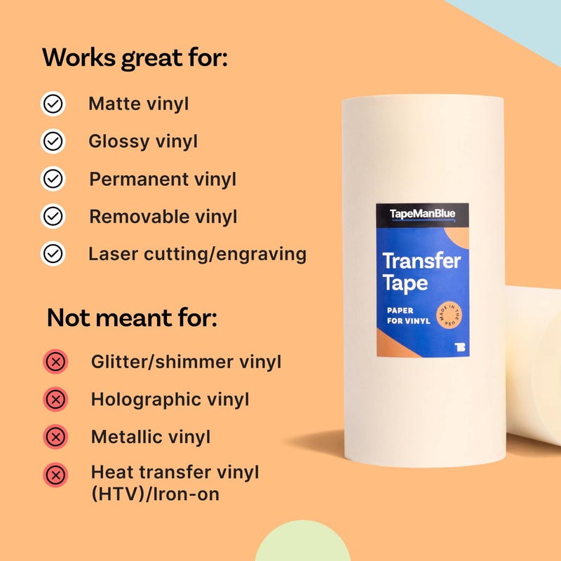 TapeManBlue Paper Transfer Tape for Vinyl, 12" x 300' Roll, Made in America, Premium Transfer Tape for Vinyl Graphics & Laser Cutting - Image 5
